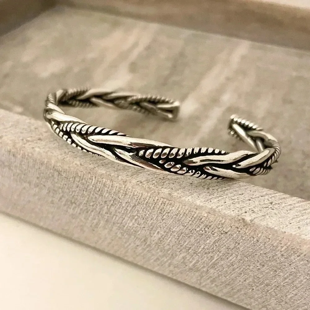 925 Sterling Silver Mens Bangle Bracelet Modern Twist Cuff Bracelet